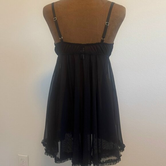 Victoria's Secret Black Sheer Front Rhinestone Bra Babydoll Slip Size 36C - Picture 2 of 12